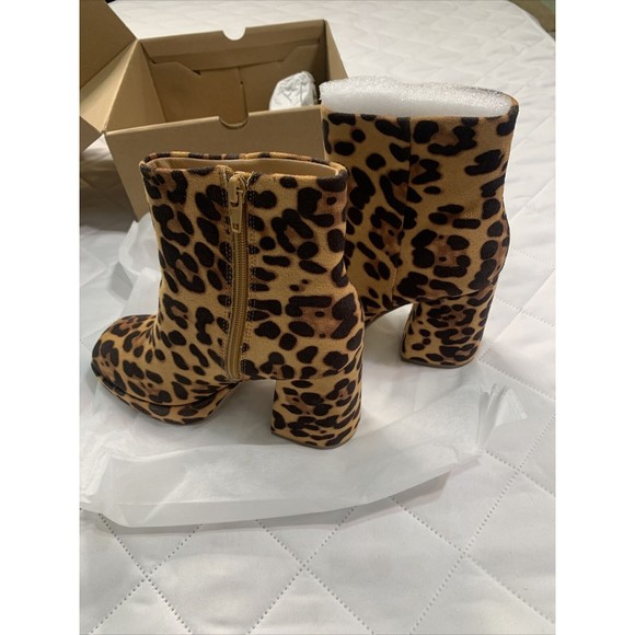 Women’s Platform Boots Chunky High Heel Leopard Square Toe Size Zipper Boots-5😃 - Picture 4 of 15